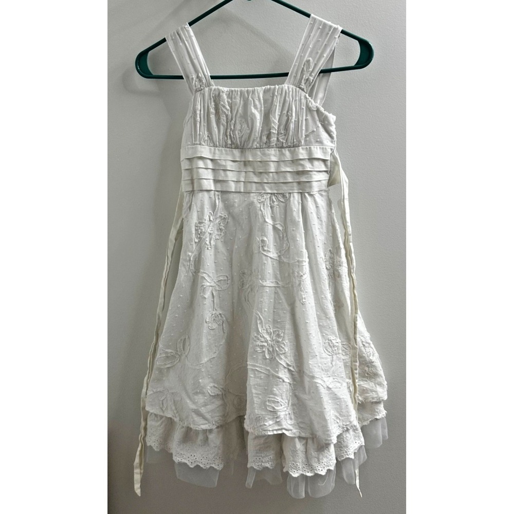 Mymichelle girls white floral pattern cami dress size 10 tie back tiered hem